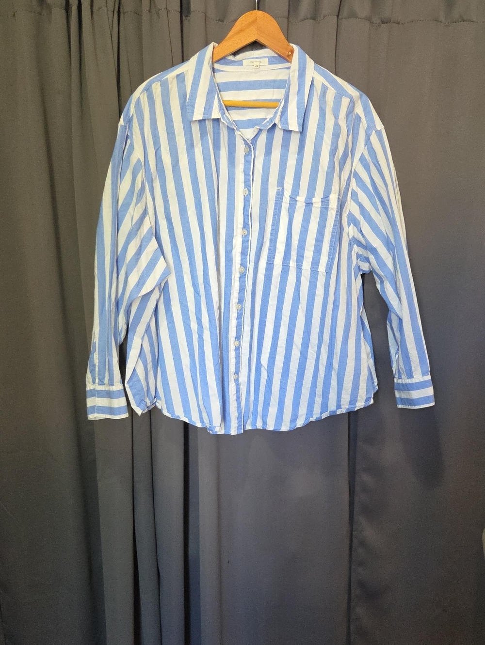 Maurices Blue and White Vertical Stripe Button-Down Shirt
